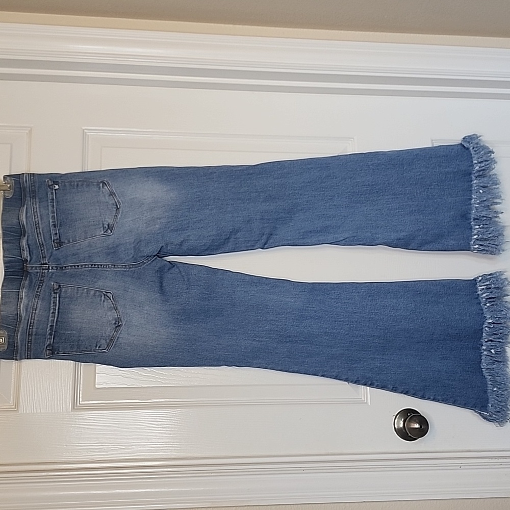 Tricot Womens High Waist Flair Leg Raw Hem Denim Blue Jeans Size Medium - Picture 5 of 13